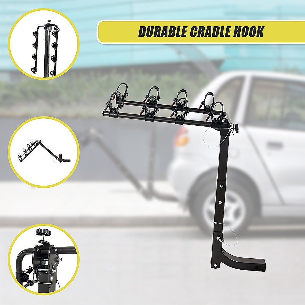 Premium 4-Bike Carrier Rack Hitch Mount Swing Down Bicycle Rack W/ 2