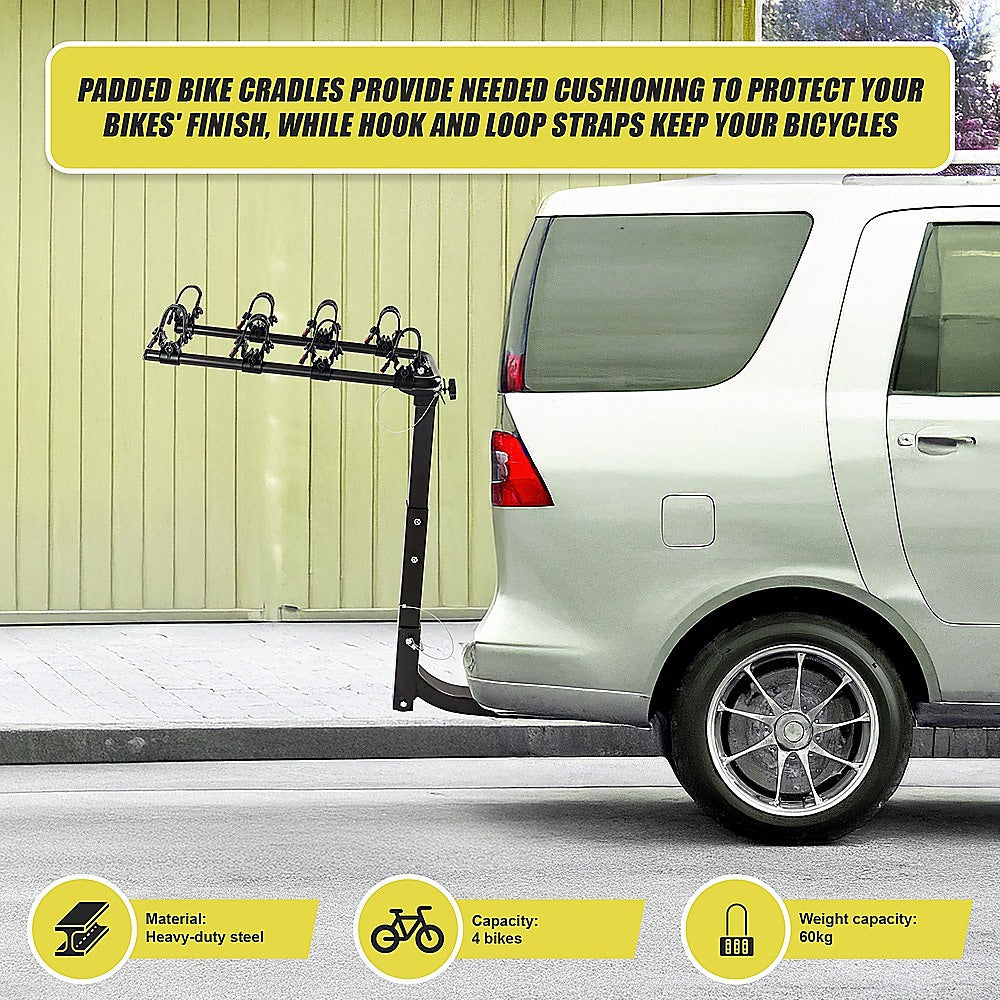Premium 4-Bike Carrier Rack Hitch Mount Swing Down Bicycle Rack W/ 2