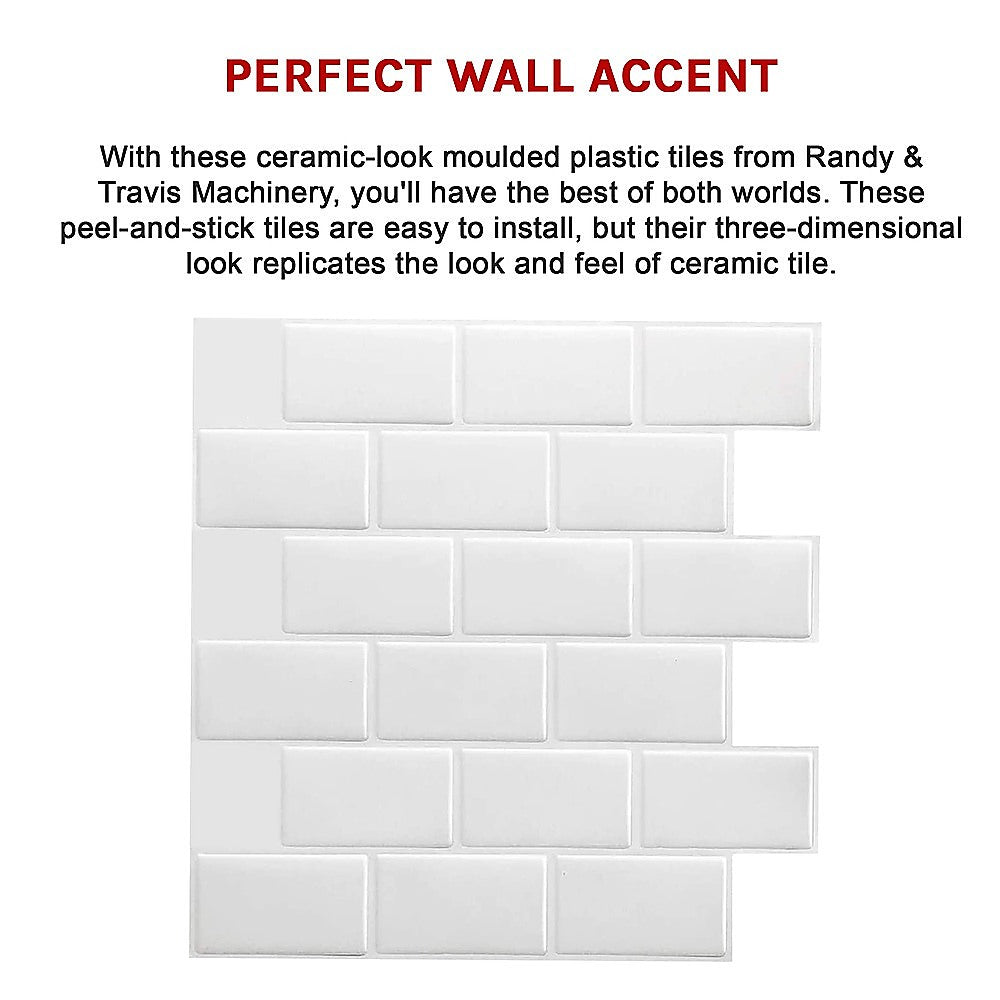 Tiles 3D Peel and Stick Wall Tile Subway White (30 x 30cm x 10 sheets)