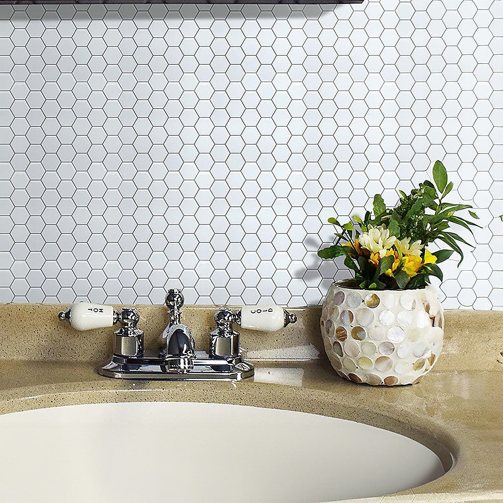 Tiles 3D Peel and Stick Wall Tile Hexagon White (30cm x 30cm x 10 sheets)
