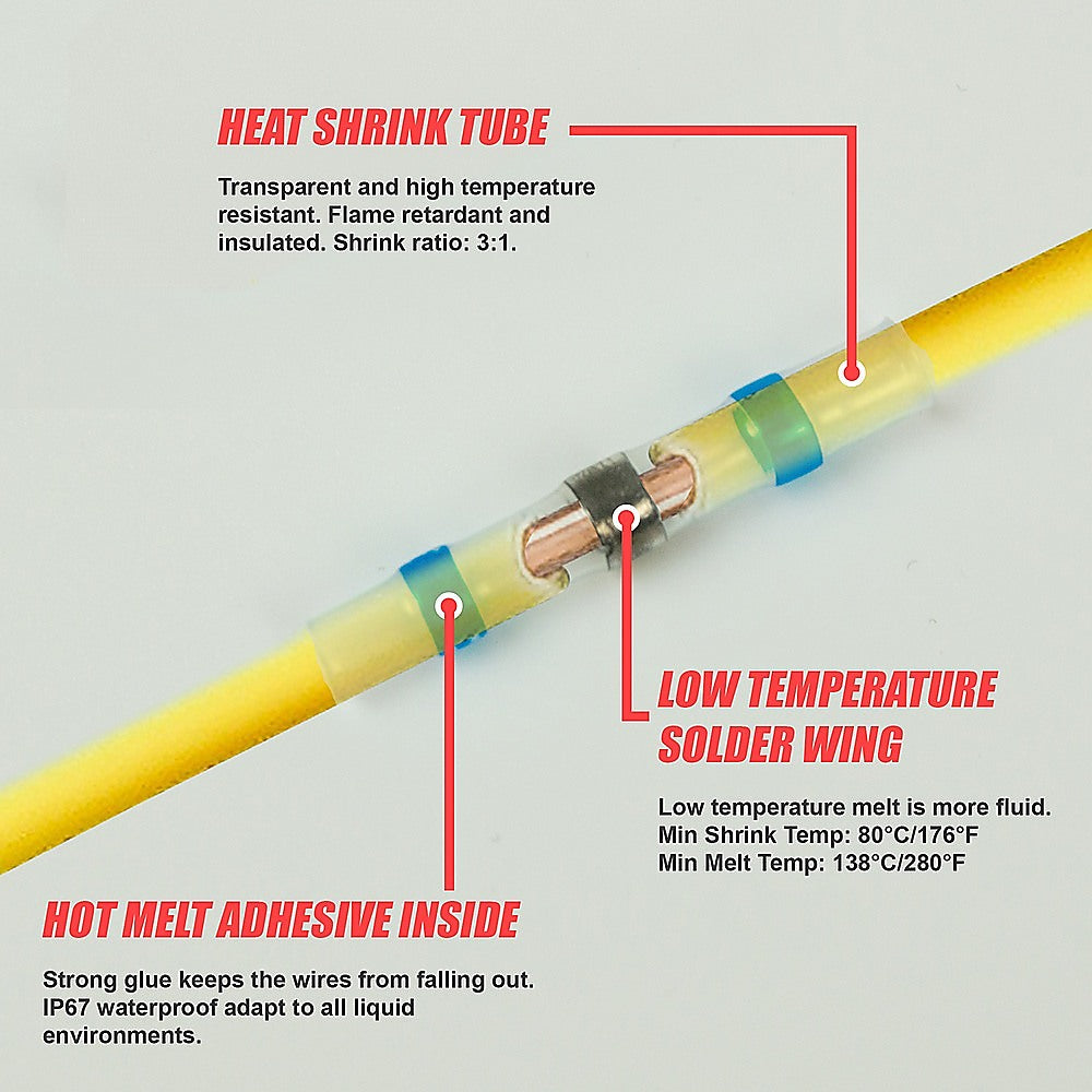 250PCS Waterproof Solder Seal Sleeve Heat Shrink Butt Wire Connectors Terminals