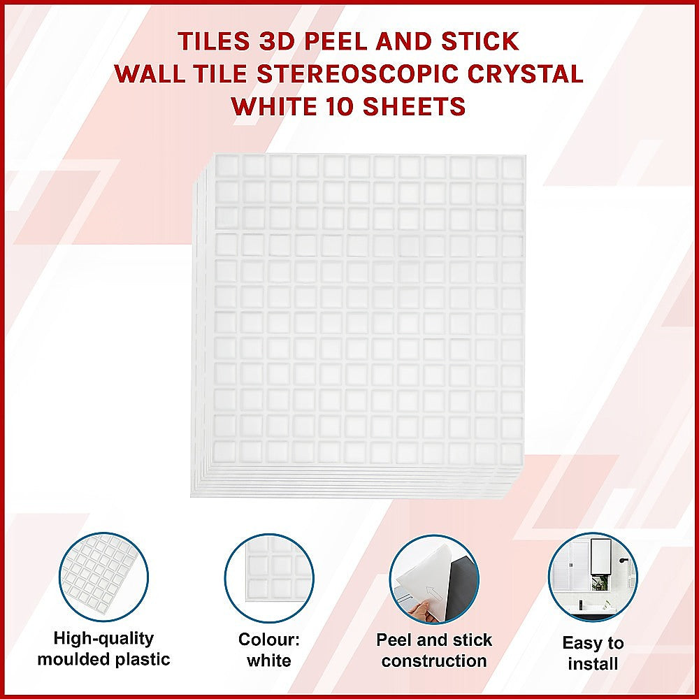 Tiles 3D Peel and Stick Wall Tile Stereoscopic Crystal White 10 Sheets