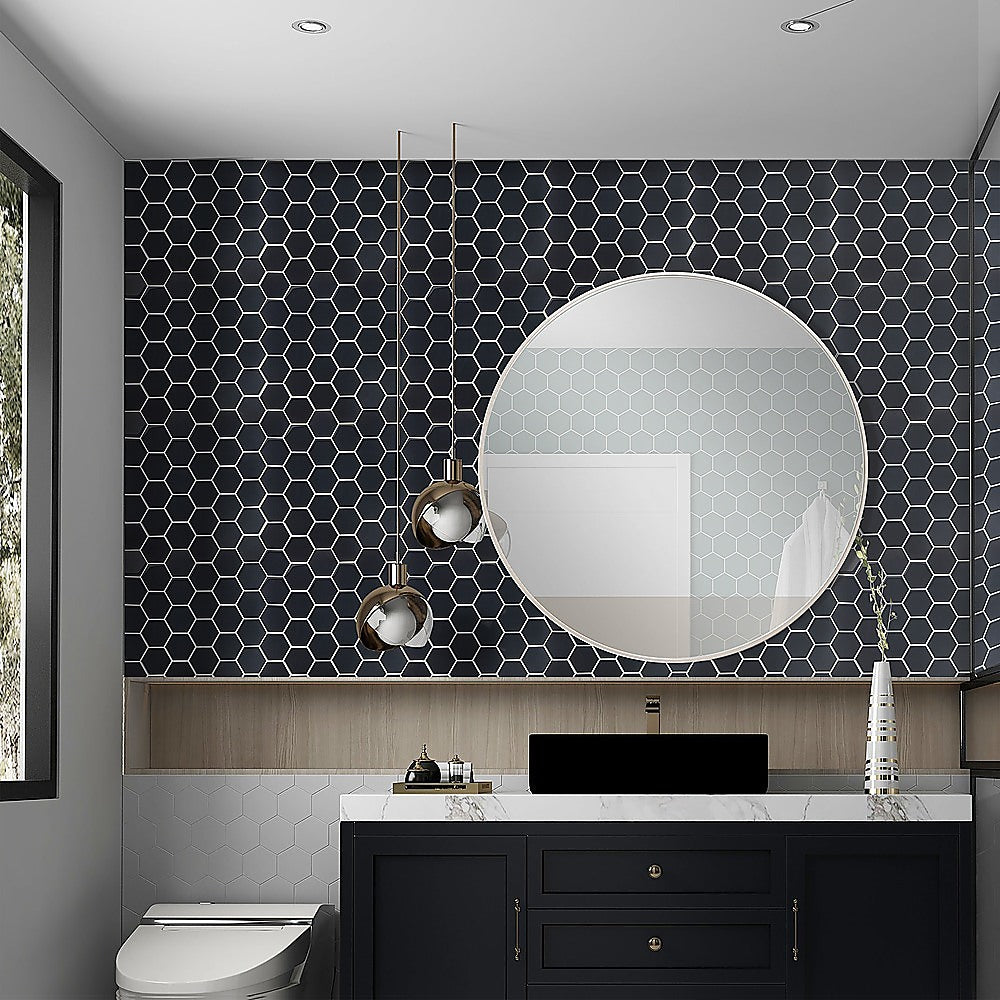 Tiles 3D Peel and Stick Wall Tile Hexagonal Mosaic Black 10 Sheets