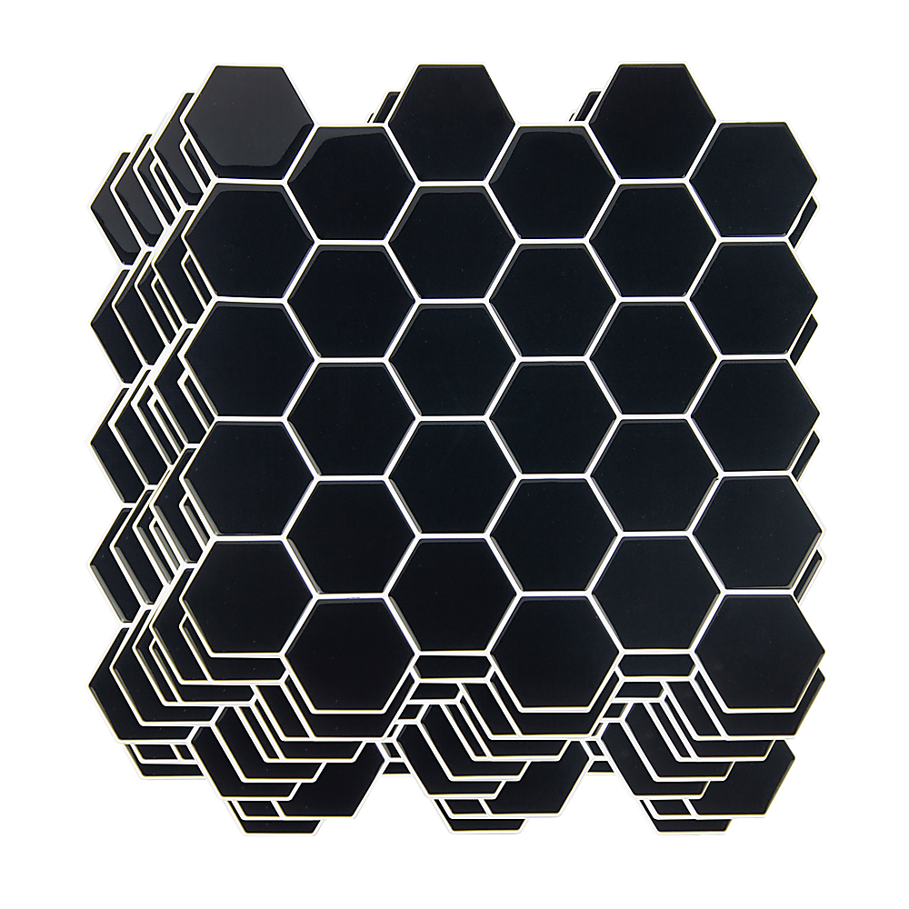 Tiles 3D Peel and Stick Wall Tile Hexagonal Mosaic Black 10 Sheets
