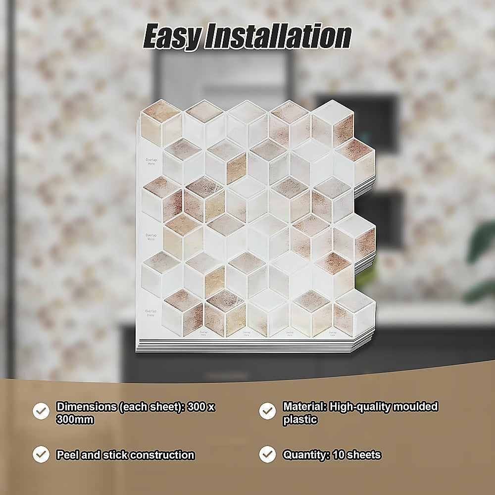 Tiles 3D Peel and Stick Wall Tile Shell Mosaic 10 Sheets