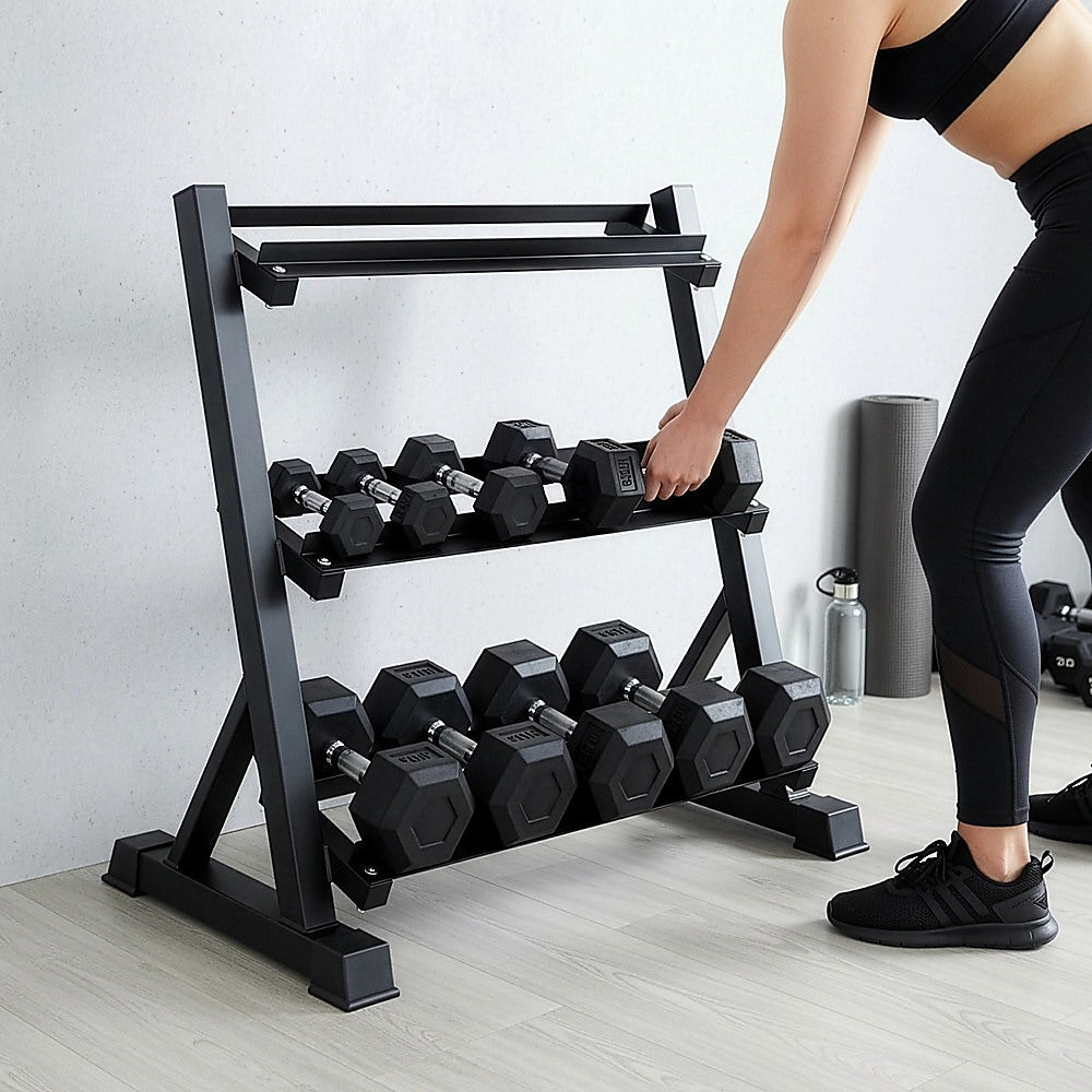 Dumbbell Rack Storage Stand Hex Weight Heavy Duty 3 Tier Wide Home Gym Fitness