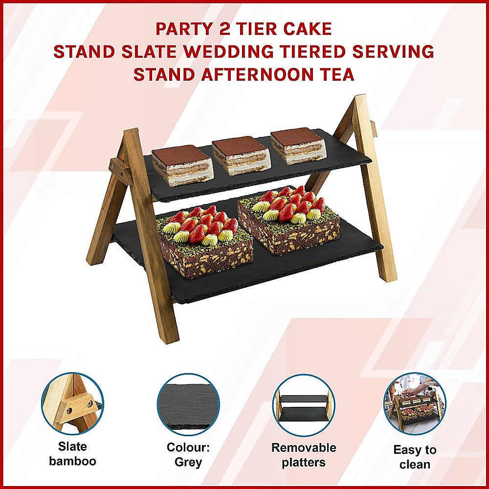 Party 2 Tier Cake Stand Slate Wedding Tiered Serving Stand Afternoon Tea