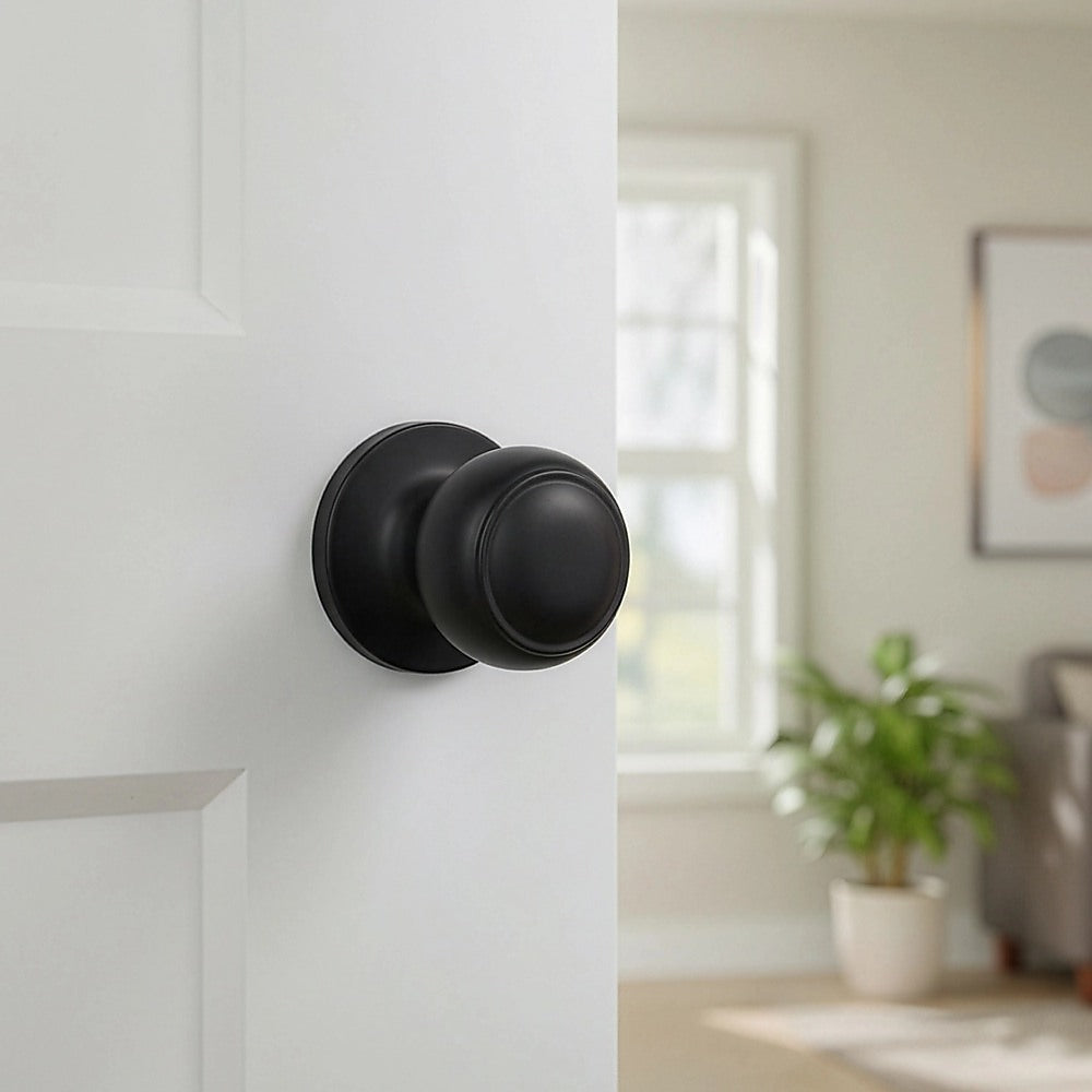 Door Handle Set Passage Function Round Black