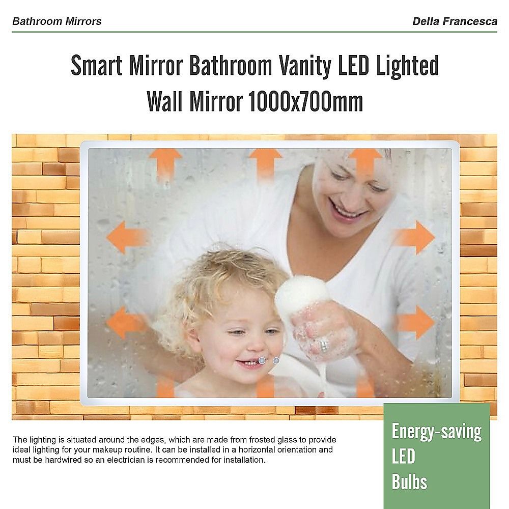 Della Francesca LED Bathroom Mirror 100x70cm Anti-Fog Dimmable Touch Wall Mirror