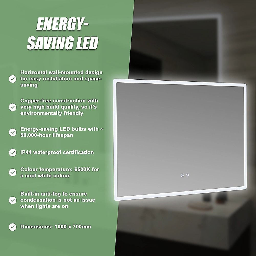 Della Francesca LED Bathroom Mirror 100x70cm Anti-Fog Dimmable Touch Wall Mirror
