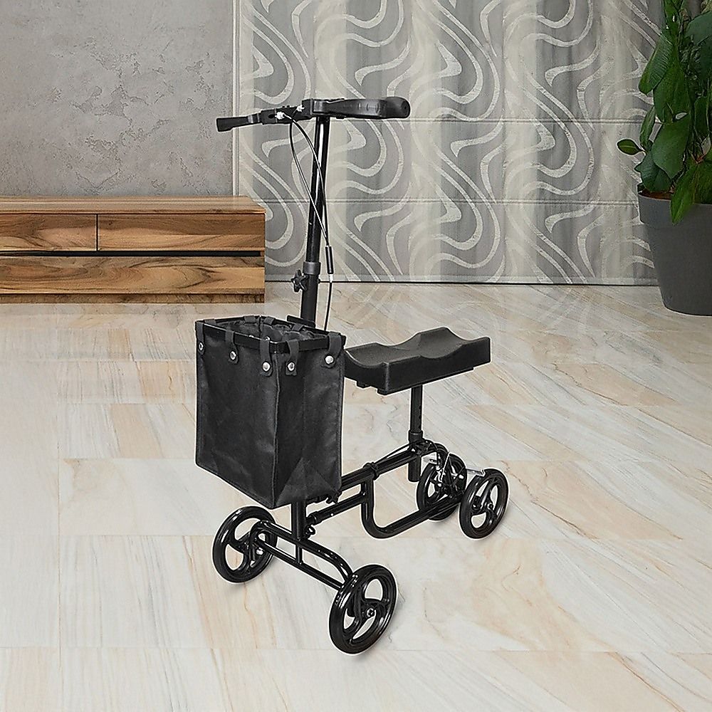Foldable Knee Walker Scooter Crutch Alternative with Brakes & Storage Bag, 136kg