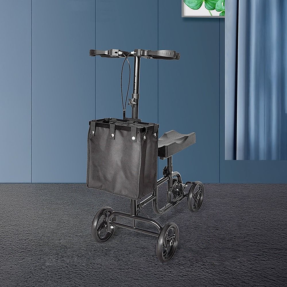 Foldable Knee Walker Scooter Crutch Alternative with Brakes & Storage Bag, 136kg