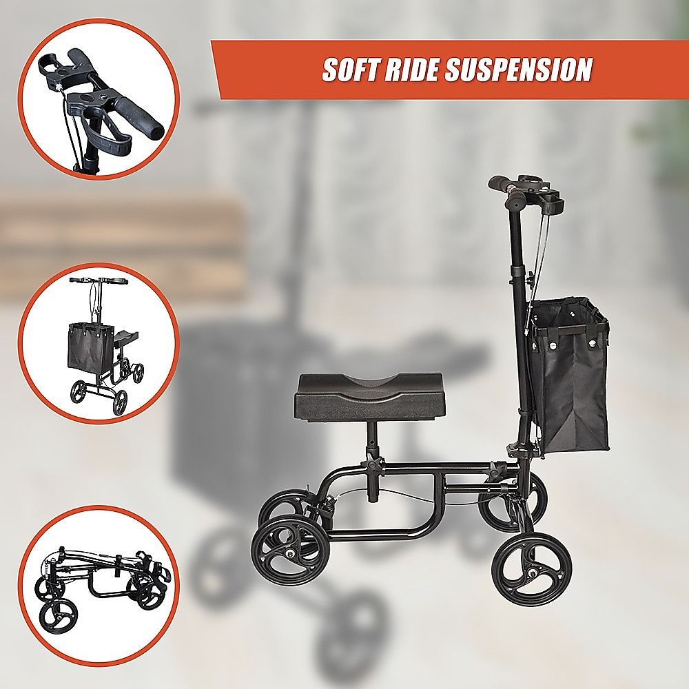 Foldable Knee Walker Scooter Crutch Alternative with Brakes & Storage Bag, 136kg