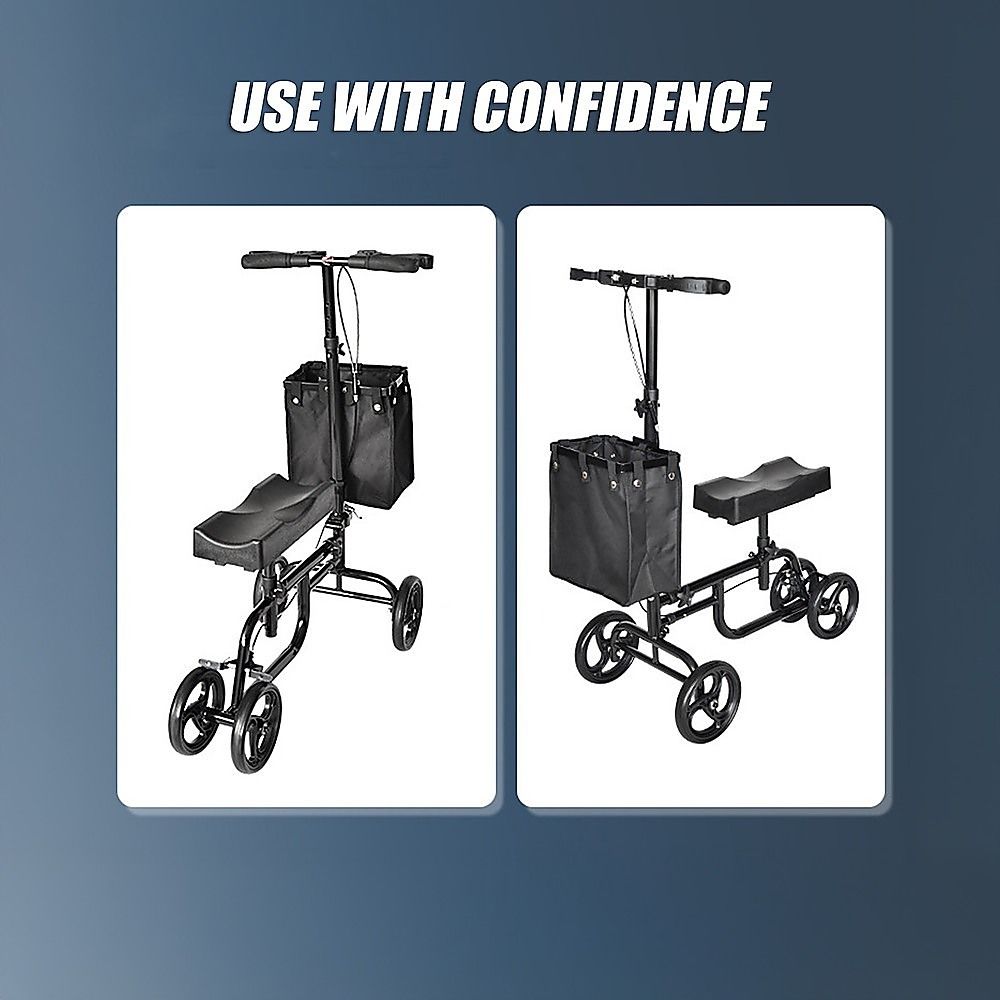 Foldable Knee Walker Scooter Crutch Alternative with Brakes & Storage Bag, 136kg