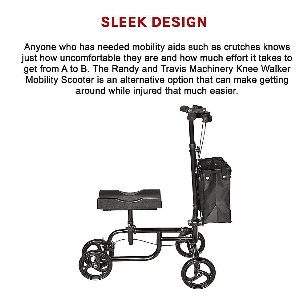 Foldable Knee Walker Scooter Crutch Alternative with Brakes & Storage Bag, 136kg