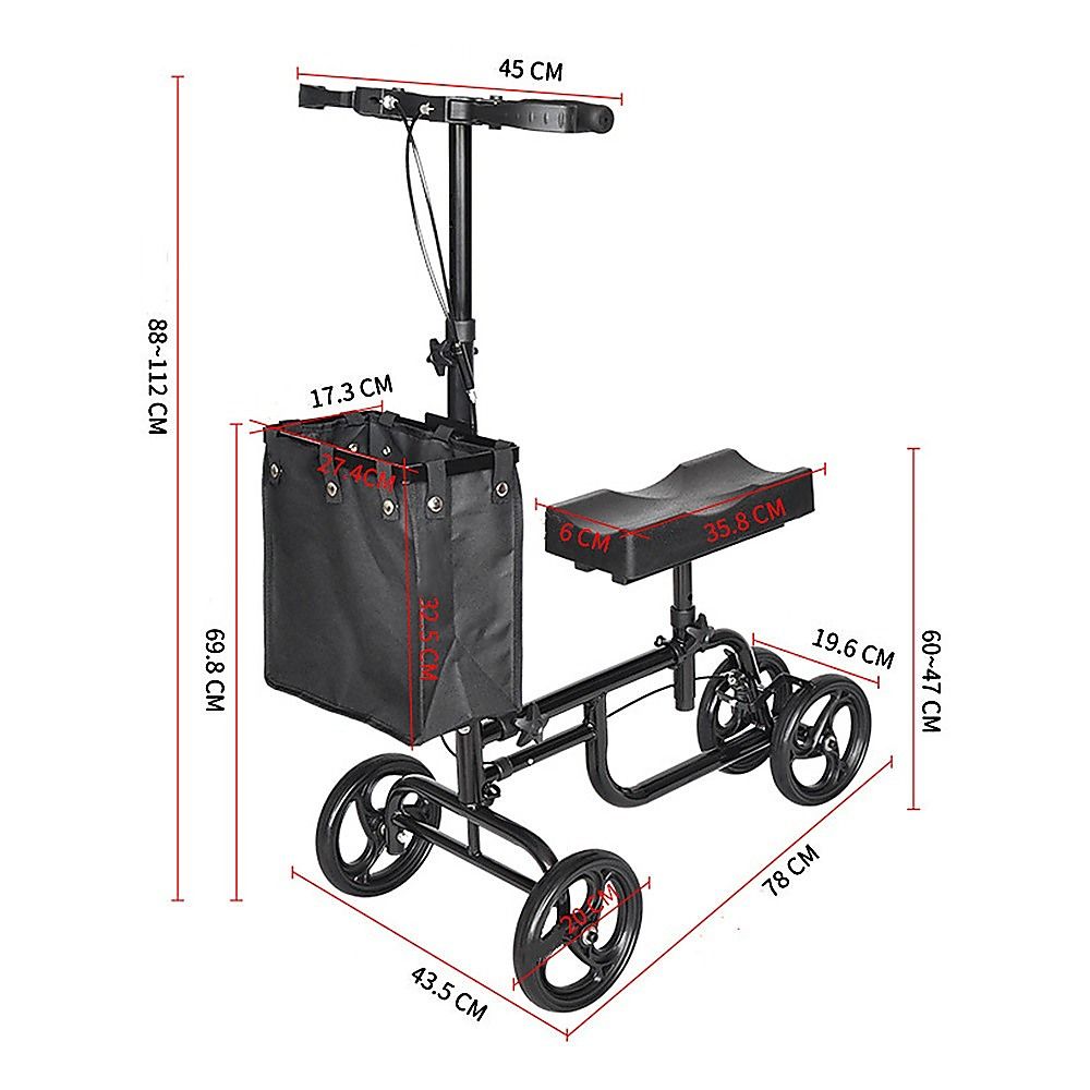 Foldable Knee Walker Scooter Crutch Alternative with Brakes & Storage Bag, 136kg