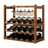 Wine Rack Free Standing 15 Bottles with 6 Glasses Holder Bamboo Wine Storage