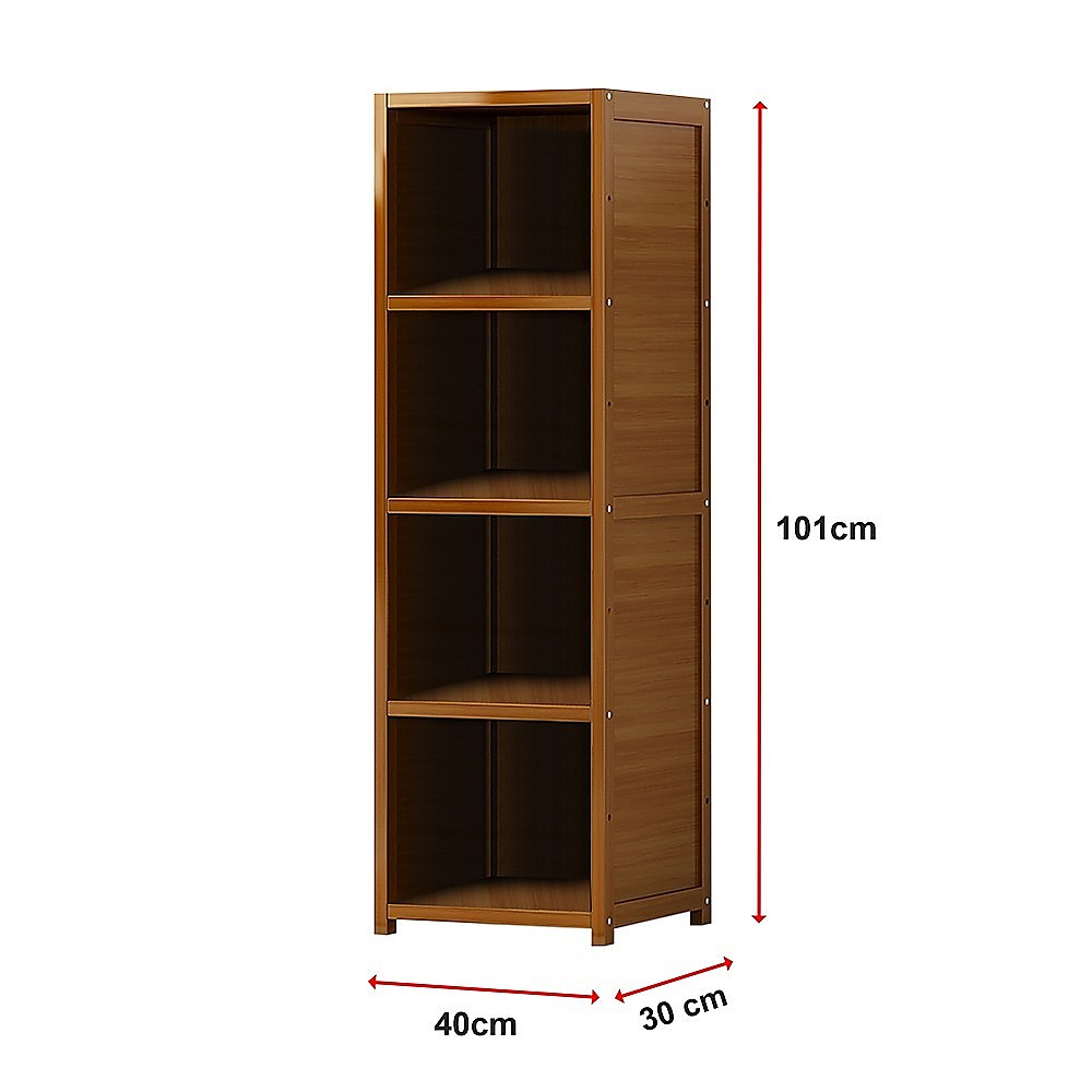 Bamboo 4-Shelf Bookcase – Adjustable Display Storage Rack Stand for Living Room, Bedroom, Office or Home Organisation