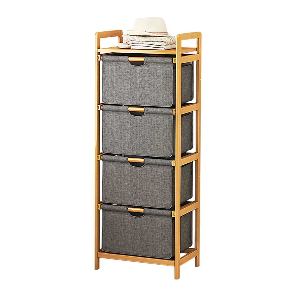 Bamboo Shelf with Storage Hamper – Wooden Organiser with 4 Removable Laundry Bags