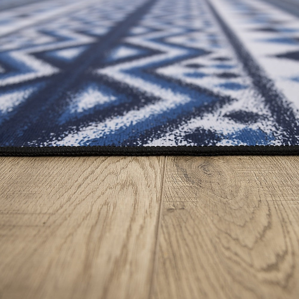 200x300cm Large Floor Blue Ethnic Rug – Modern Area Carpet for Bedroom, Living Room, Lounge or Home Décor Mat