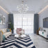 200x300cm Large Floor Blue Chevron Stripes Rug – Modern Area Carpet for Bedroom, Living Room, Lounge or Home Décor Mat