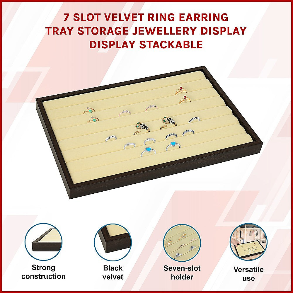 7 Slot Velvet Ring Earring Tray Storage Jewellery Display Display Stackable