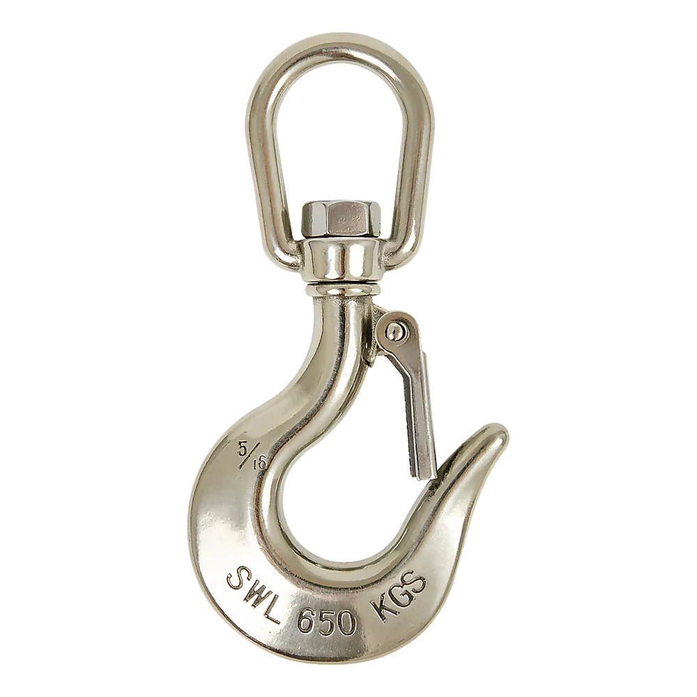 304 Stainless Steel Swivel Lift Clevis Chain Crane Hook with Safety Lock 650kg
