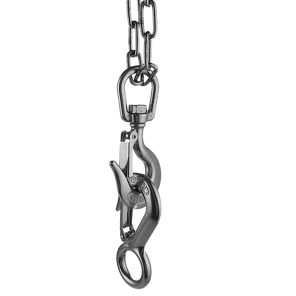 304 Stainless Steel Swivel Lift Clevis Chain Crane Hook with Safety Lock 650kg