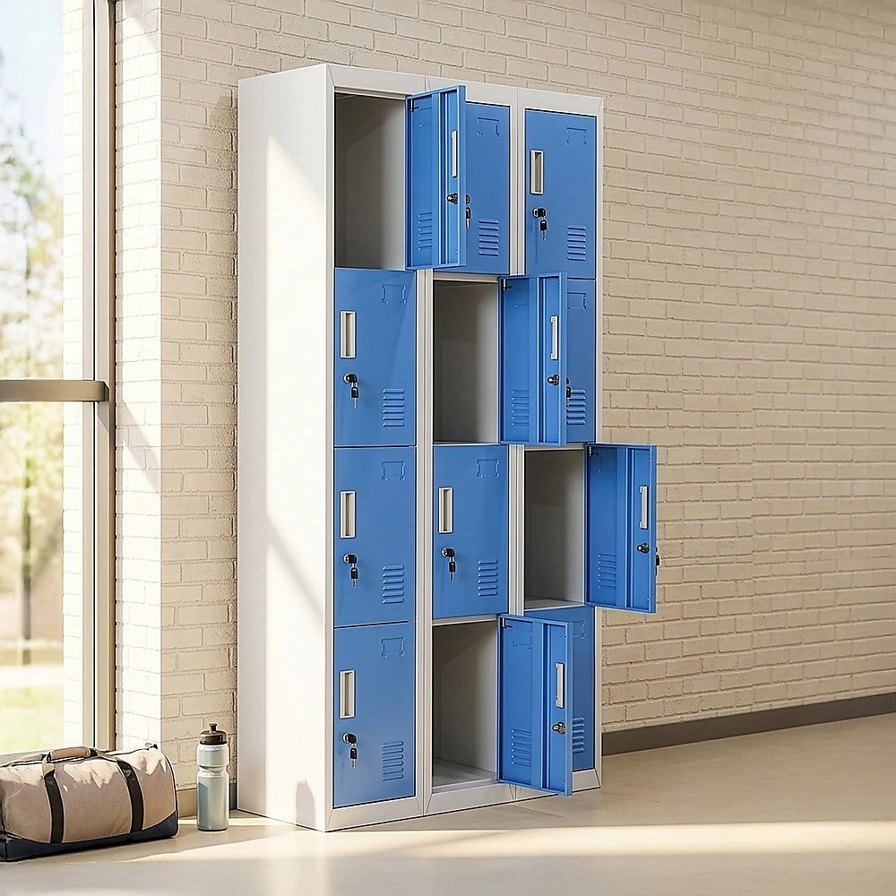 12-Door Locker for Office Gym Shed School Home Storage - Standard Lock with Keys