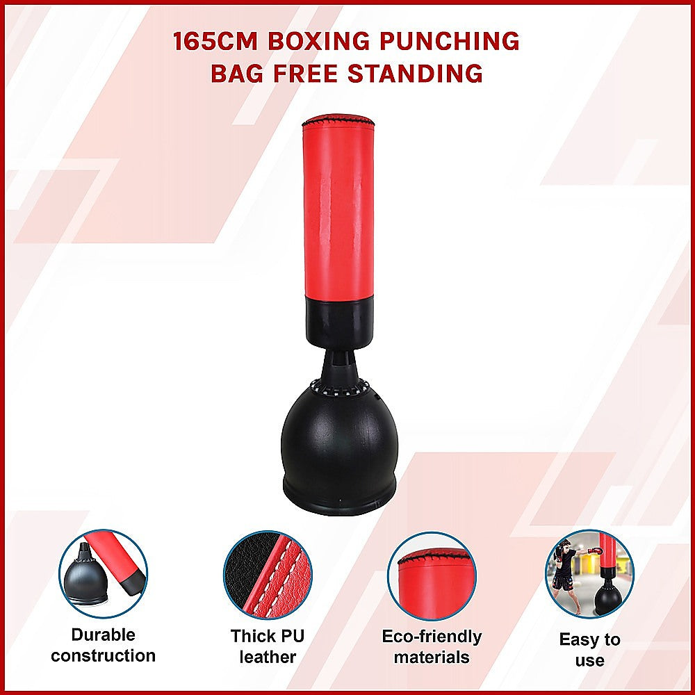 165cm Free-Standing Boxing Punching Bag, Water/Sand Fillable Base, 90cm