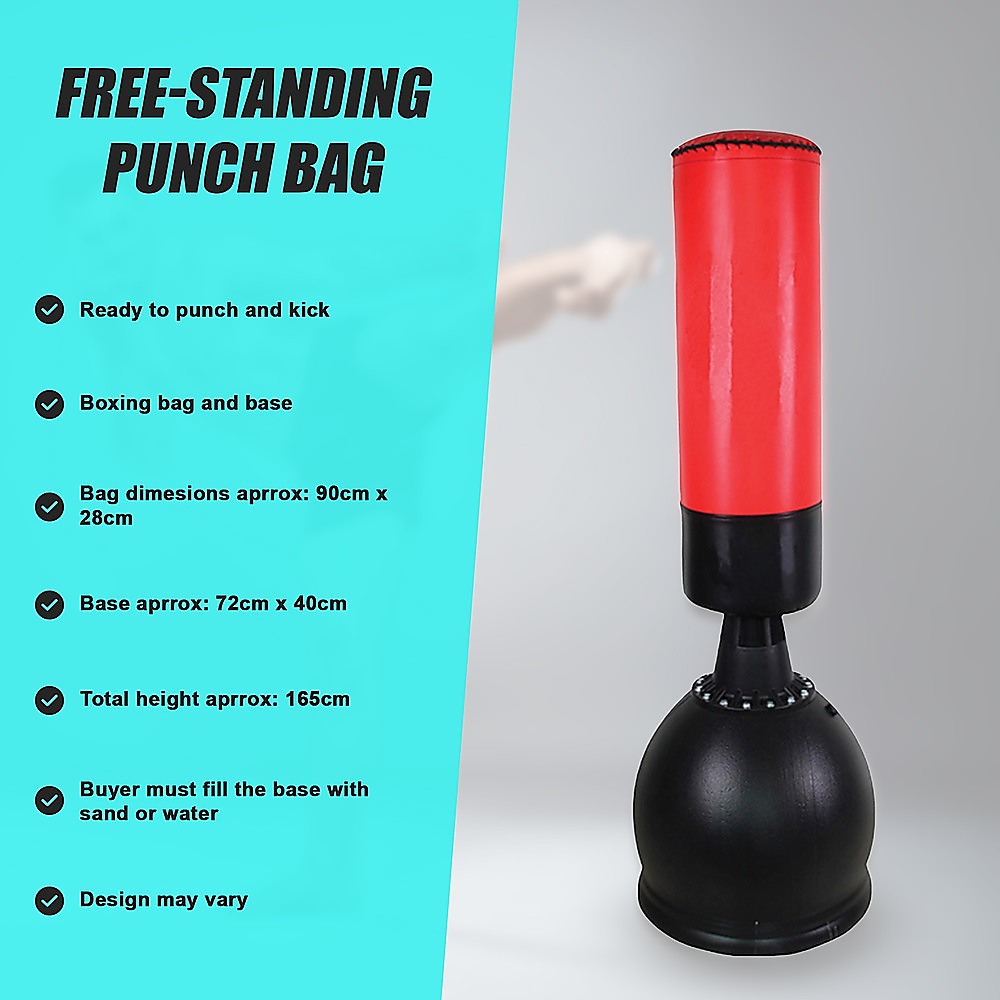 165cm Free-Standing Boxing Punching Bag, Water/Sand Fillable Base, 90cm