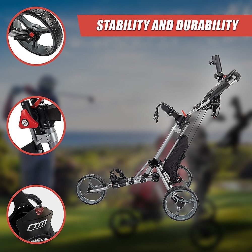 Randy & Travis 3-Wheel Foldable Golf Buggy Trolley Cart with Lockable Console