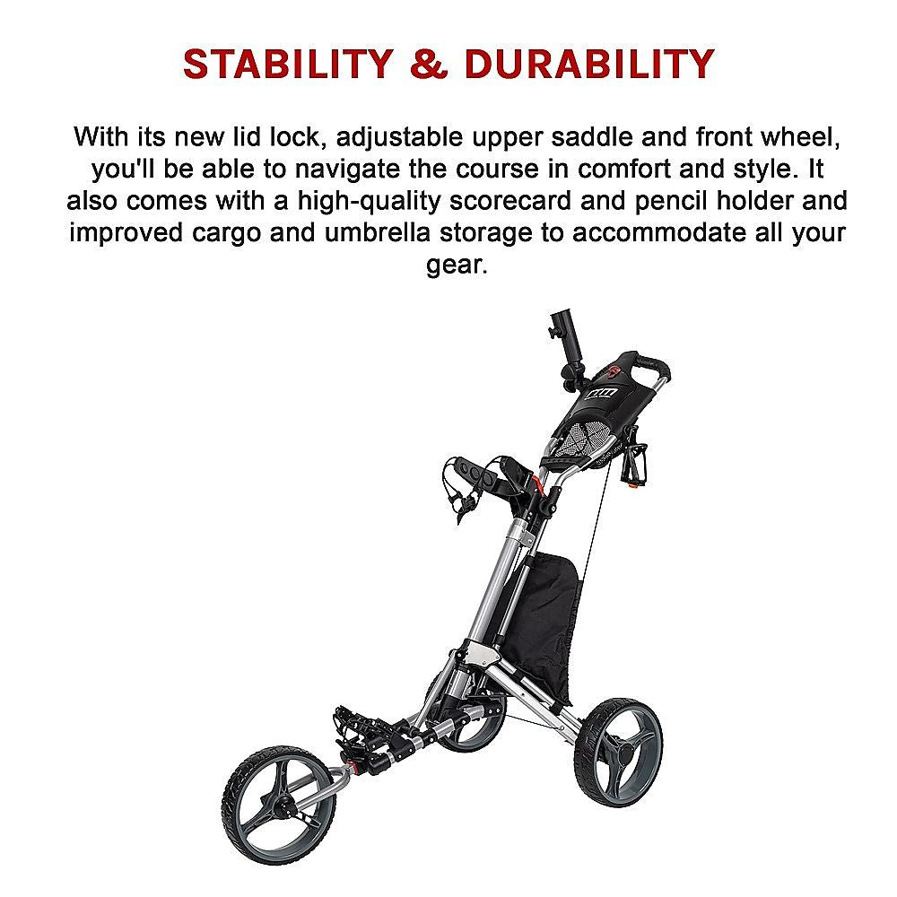 Randy & Travis 3-Wheel Foldable Golf Buggy Trolley Cart with Lockable Console