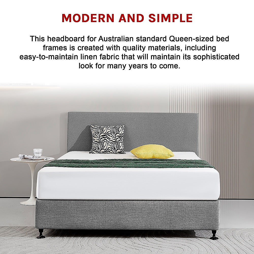 Deluxe Queen Bed Headboard in Charcoal Linen Fabric with Removable Cover