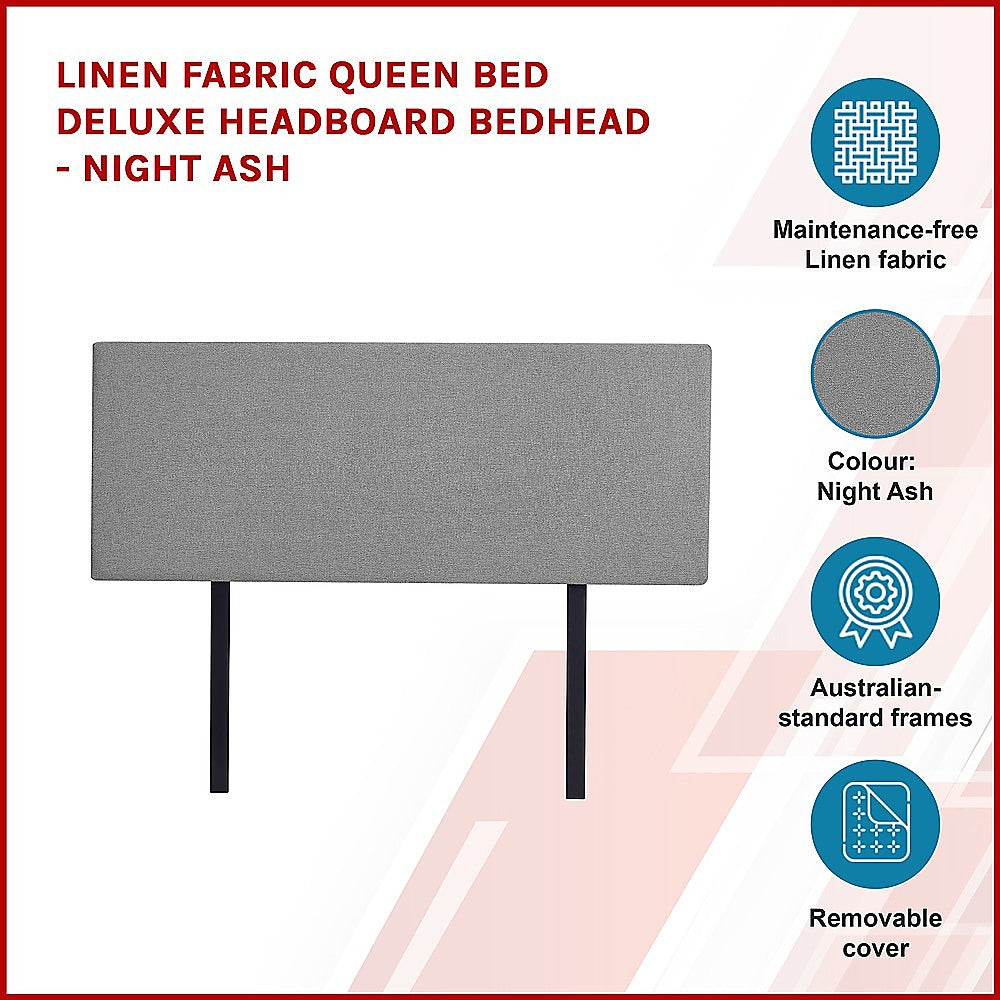 Deluxe Queen Bed Headboard in Charcoal Linen Fabric with Removable Cover