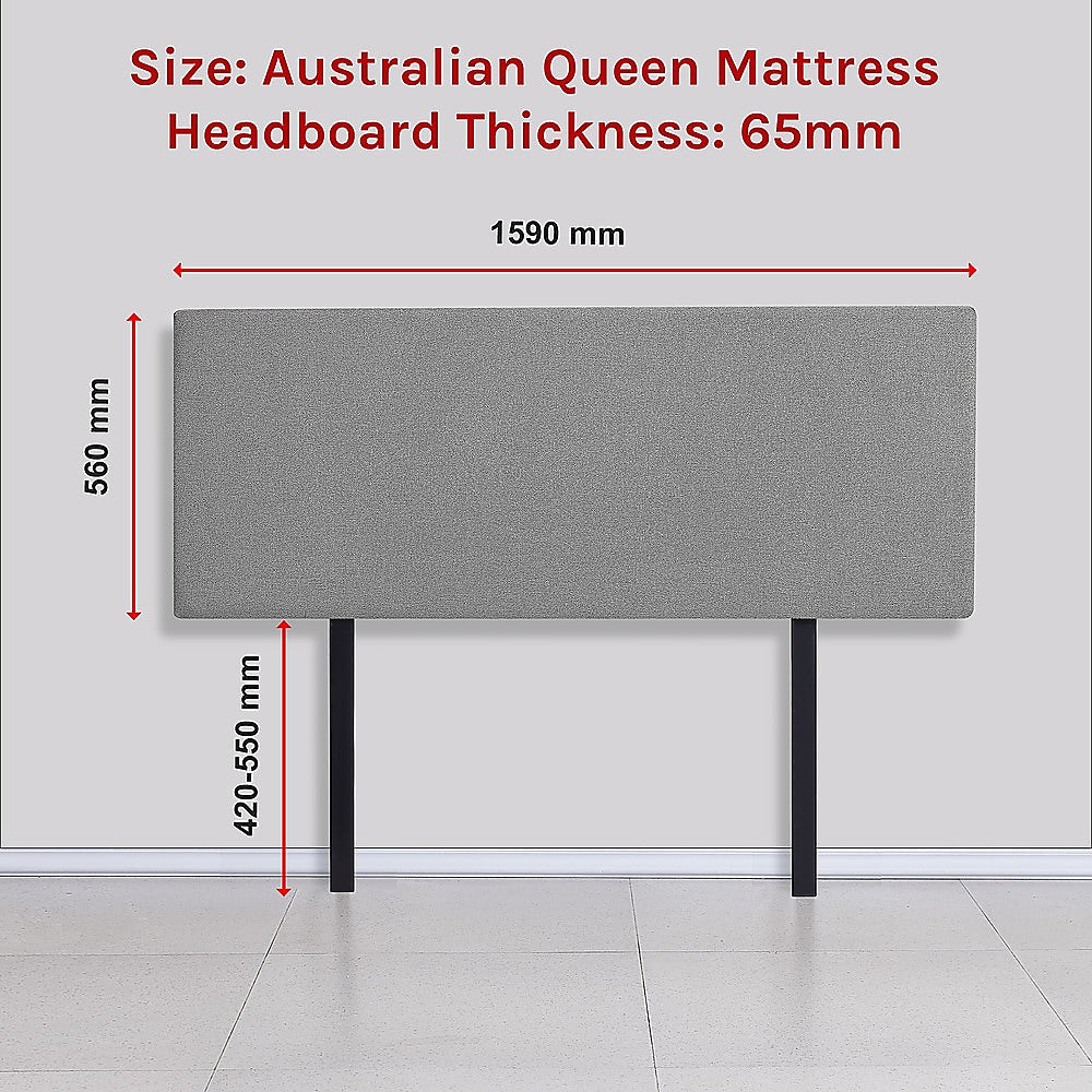 Deluxe Queen Bed Headboard in Charcoal Linen Fabric with Removable Cover