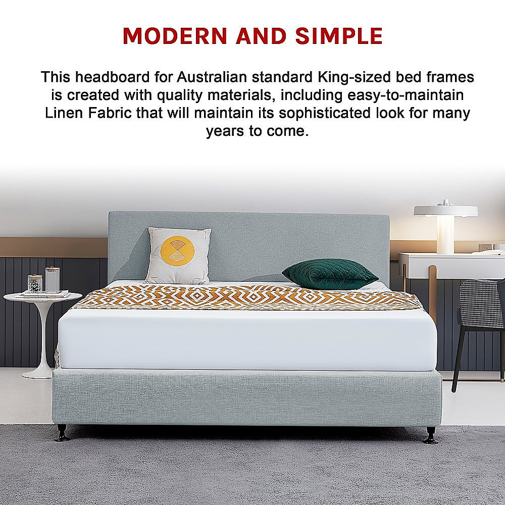 Deluxe King Bed Headboard in Stone Grey Linen Fabric with Removable Cover