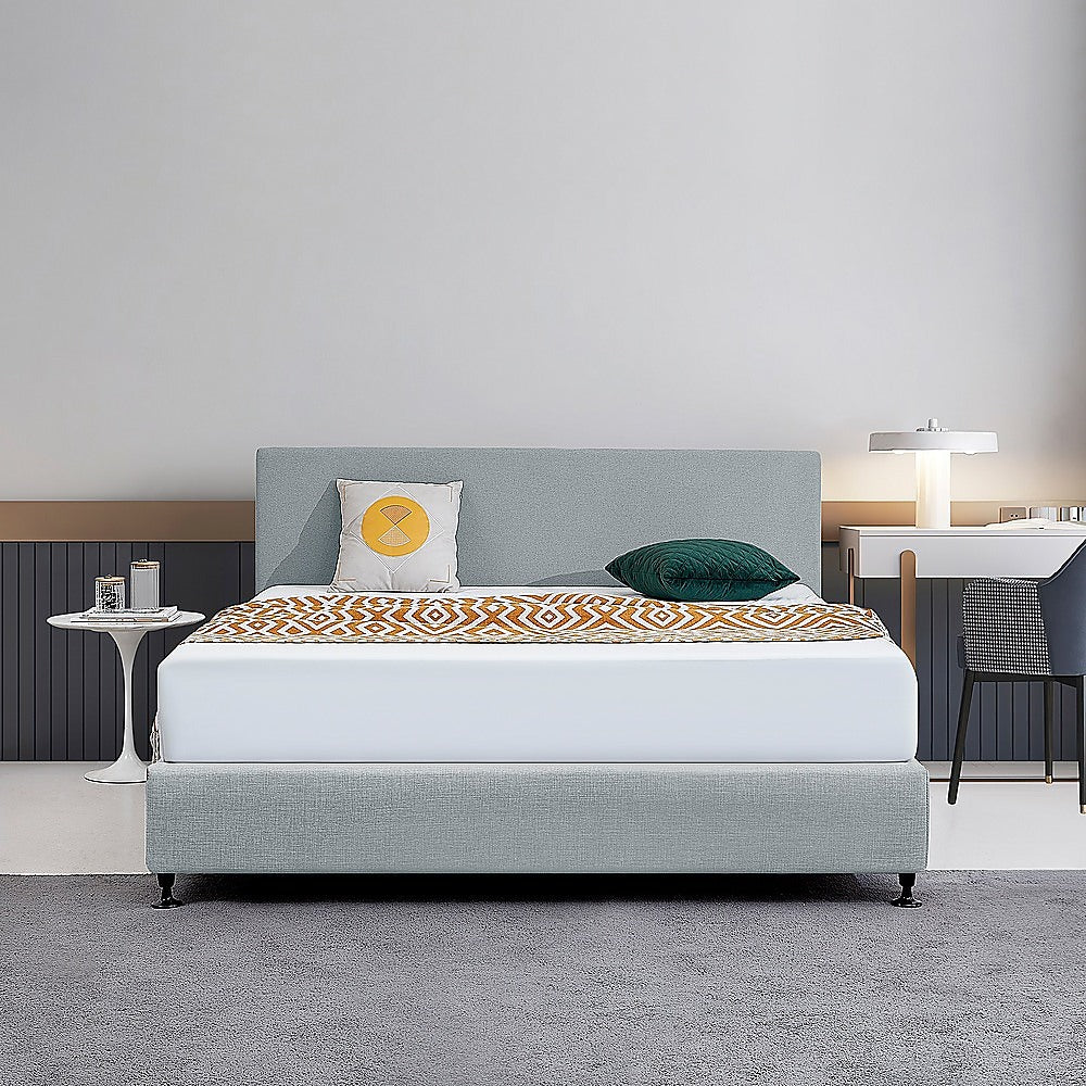 Deluxe King Bed Headboard in Stone Grey Linen Fabric with Removable Cover