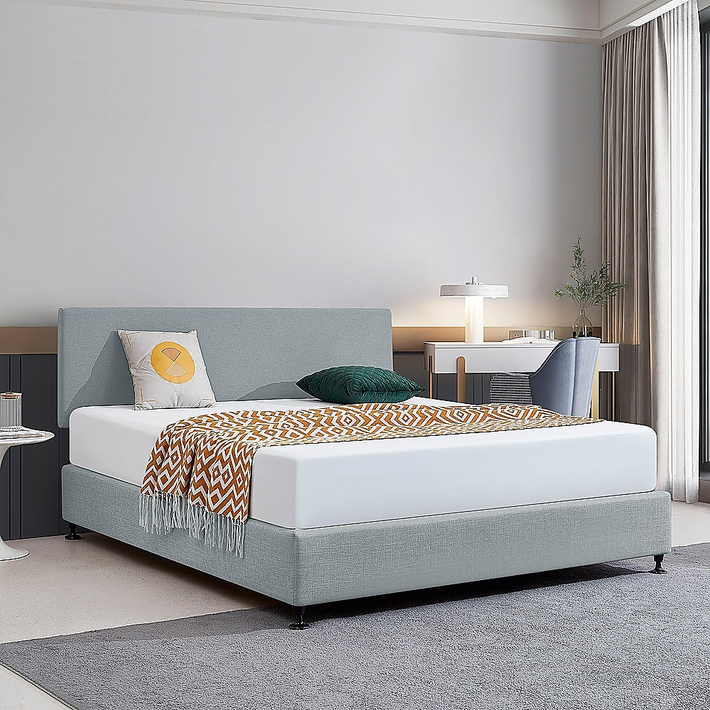 Deluxe King Bed Headboard in Stone Grey Linen Fabric with Removable Cover
