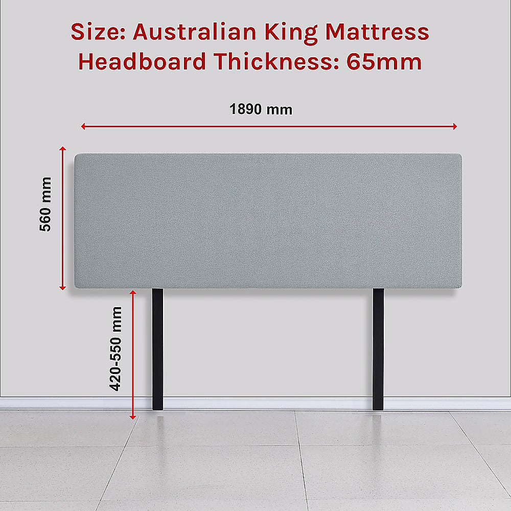 Deluxe King Bed Headboard in Stone Grey Linen Fabric with Removable Cover