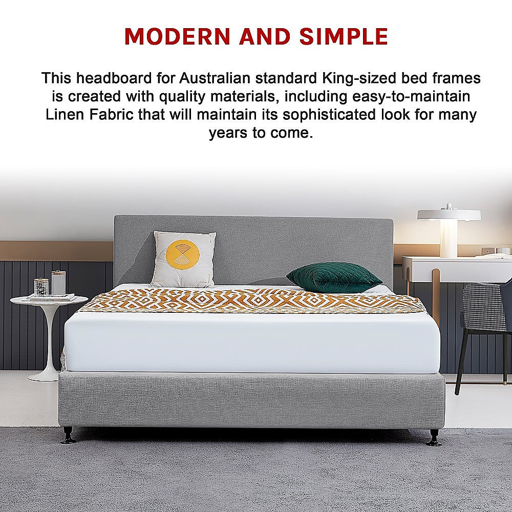 Deluxe King Bed Headboard in Charcoal Linen Fabric with Removable Cover