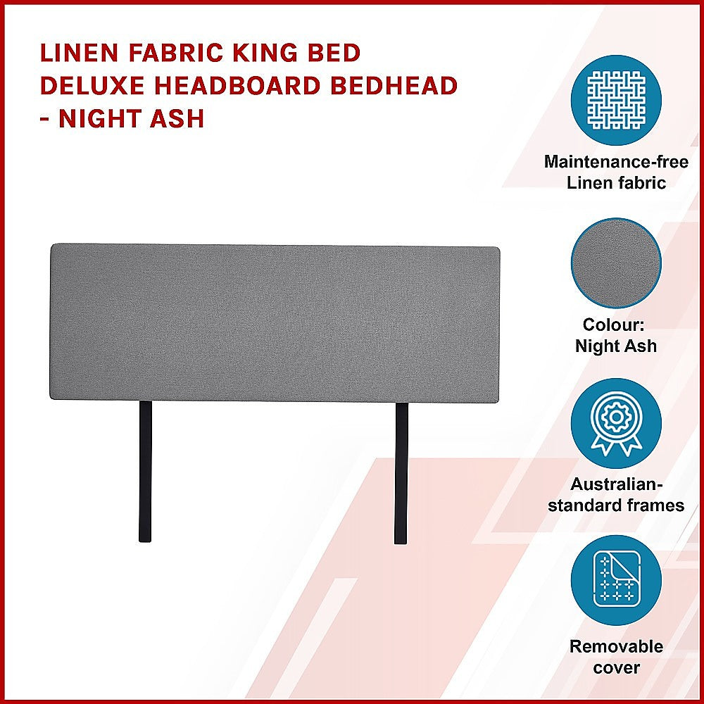 Deluxe King Bed Headboard in Charcoal Linen Fabric with Removable Cover
