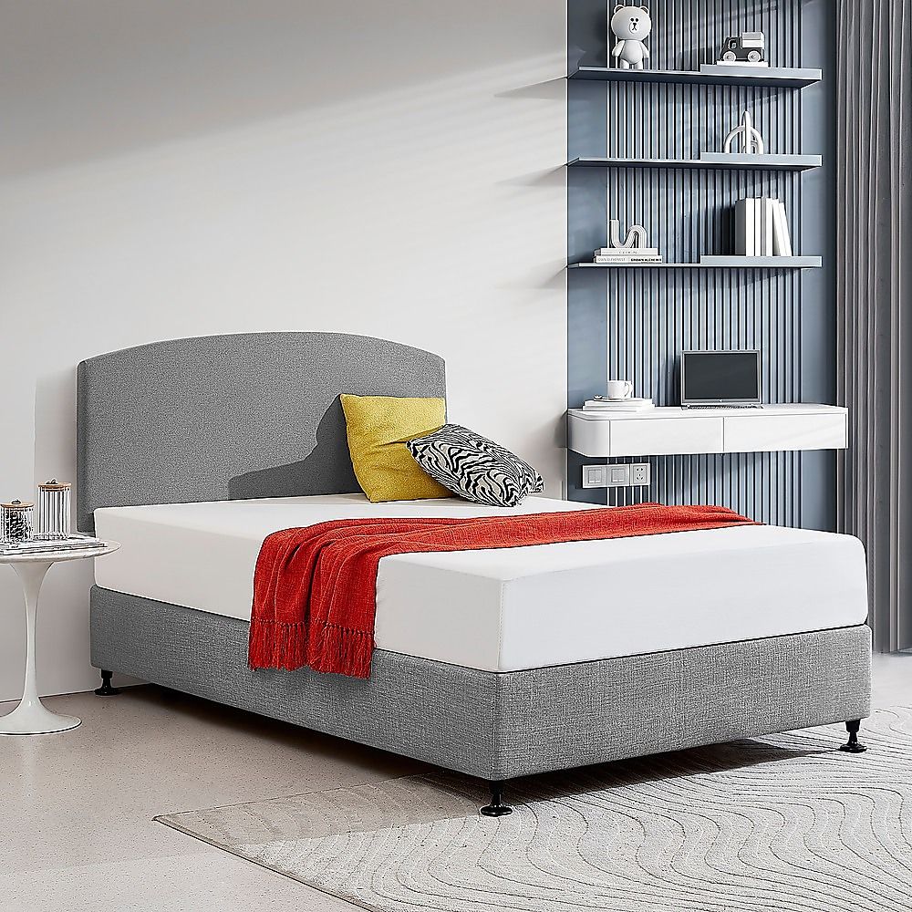 Double Curved Headboard Linen Fabric Upholstered Bedhead Adjustable, Night Ash