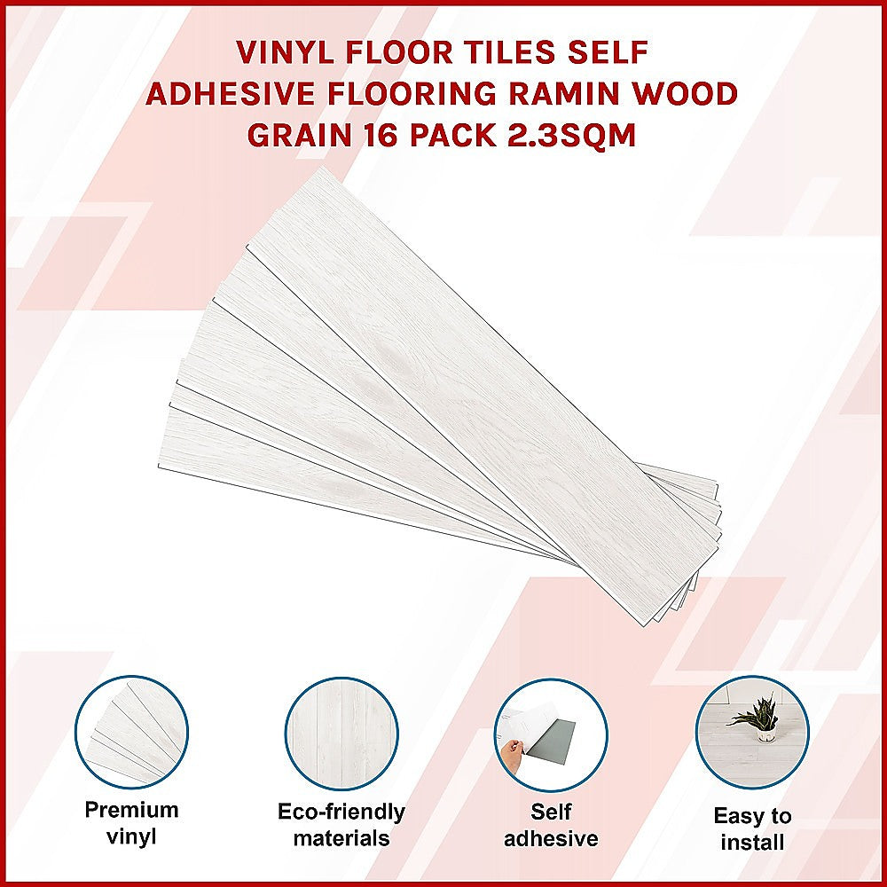 Vinyl Floor Tiles Self Adhesive Flooring Ramin Wood Grain 16 Pack 2.3SQM