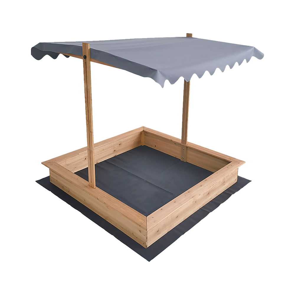 Kids Wooden Toy Sandpit with Adjustable Canopy