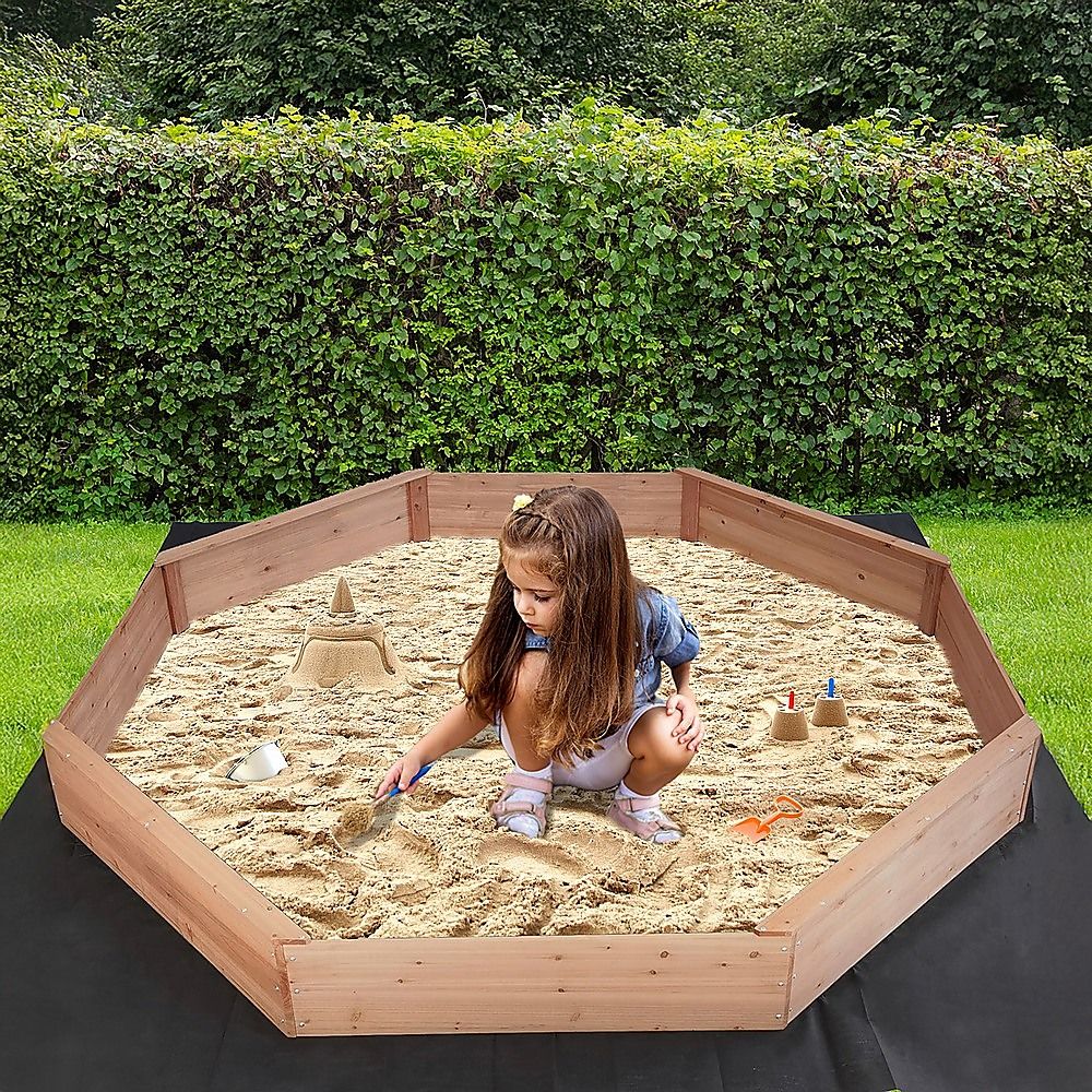 Kids Large Octagonal Wooden Sandpit, FSC Certified Timber, 206cm Bench Seats