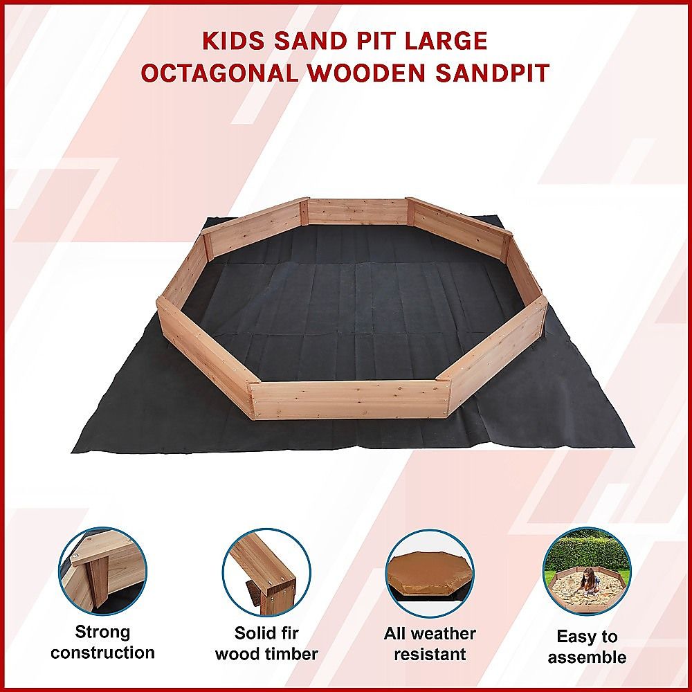 Kids Large Octagonal Wooden Sandpit, FSC Certified Timber, 206cm Bench Seats