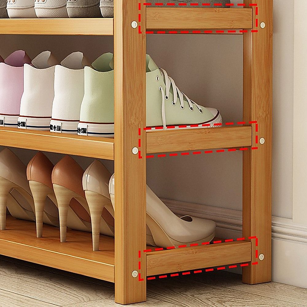 6 Layers Natural Wood Bamboo Shelf Entryway Storage Shoe Rack Home Furniture