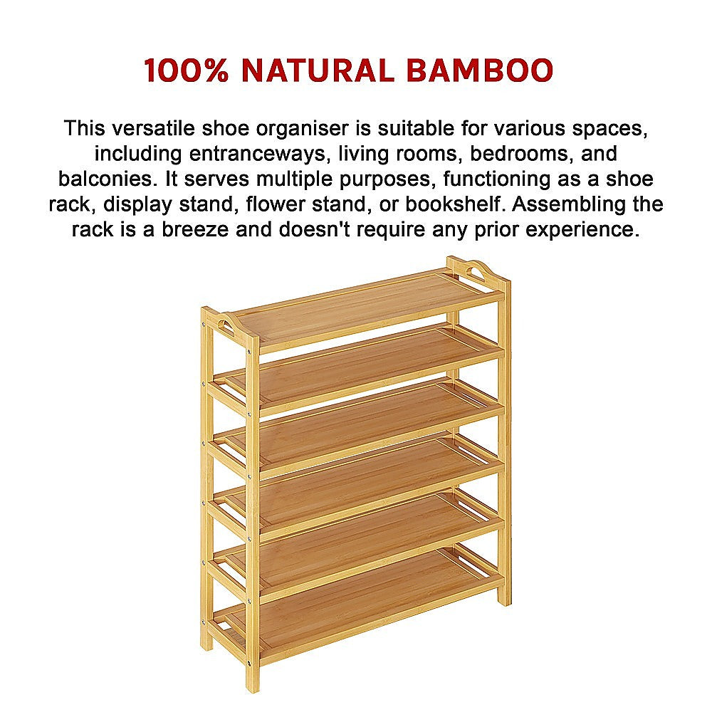 6 Layers Natural Wood Bamboo Shelf Entryway Storage Shoe Rack Home Furniture