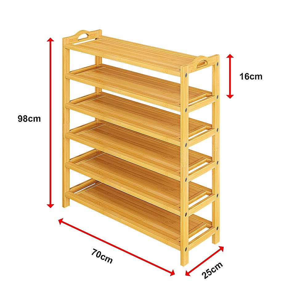 6 Layers Natural Wood Bamboo Shelf Entryway Storage Shoe Rack Home Furniture